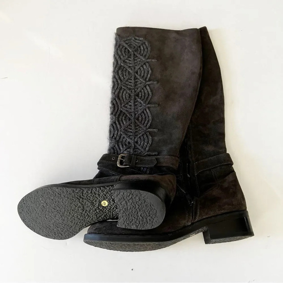 Napoleoni‎ Italy Gray Suede Knee High Boots Size EU 40 Sweater Detail Winter 9.5 - Picture 2 of 10